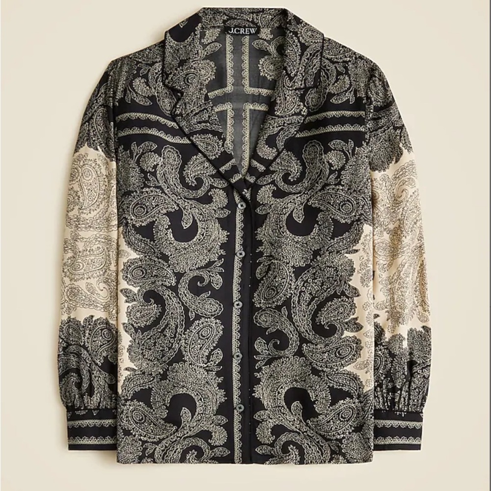 J. Crew Black and Cream Paisley Blouse NWT
